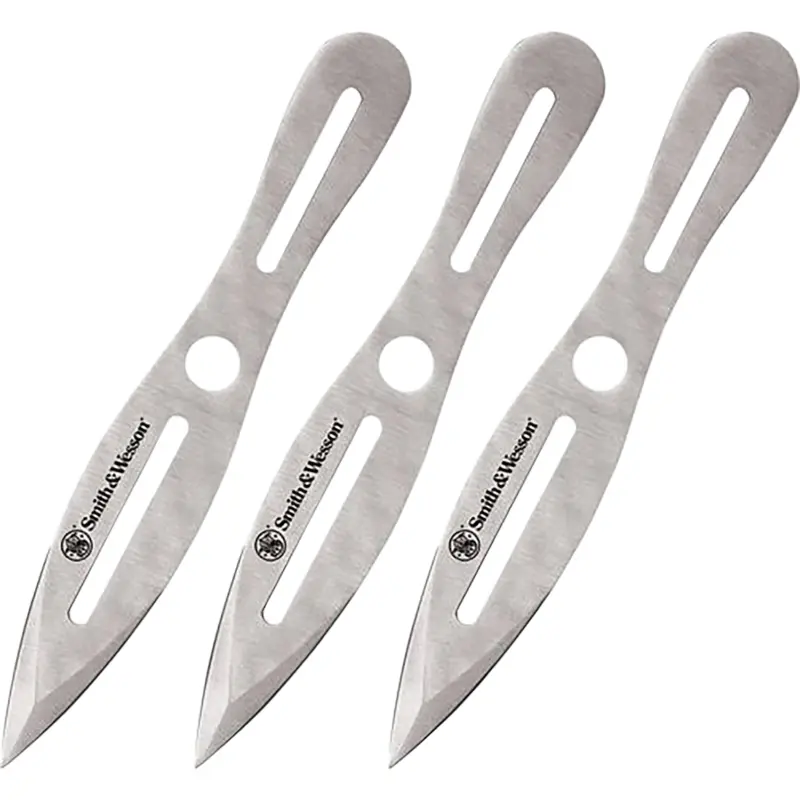 Smith Wesson Knives SWTK10CP Bullseye Throwing Knives 5" Fixed Dual Edge Spear Point Plain 2Cr13MoV SS Blade, Stainless Steel Handle, Includes Sheath Set of 3, 10" OAL
