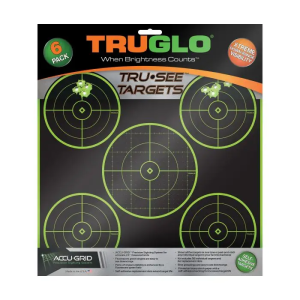 Truglo TG11A6 Tru-See  Self-Adhesive Paper 12 x 12 5-Bullseye Black Target Paper w/Green Accents 6 Per Pack