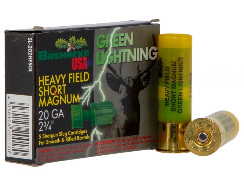 Brenneke USA Green Lightning 20 Gauge 2.75" Shotgun Slug, 5/box - SL-202HFSGL