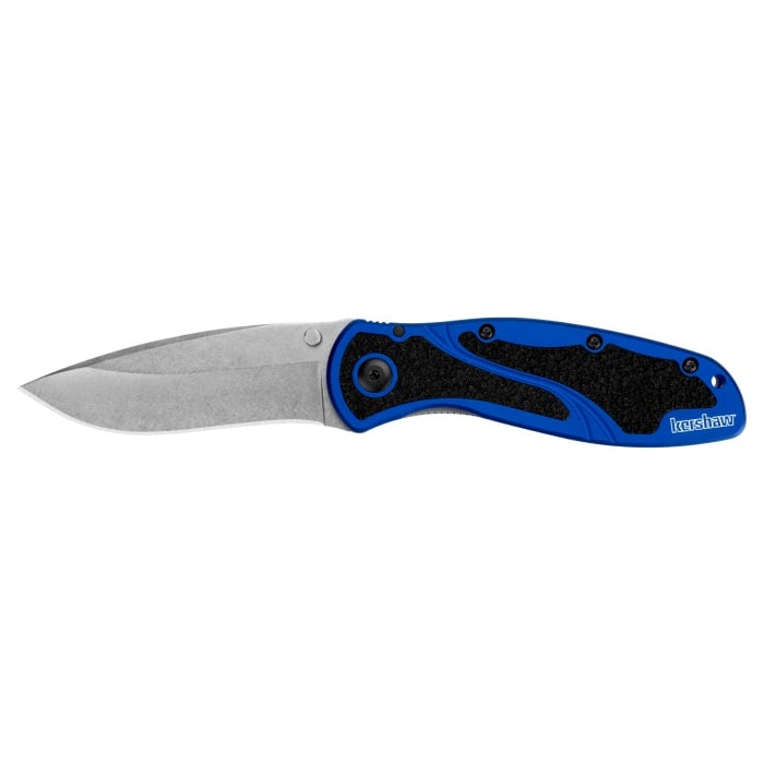 Kershaw Blur 3.4" Drop Point Assisted Folding Knife, Stonewashed/Blue - 1670NBSW