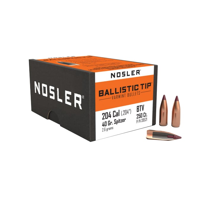 Nosler Ballistic Tip Varmint .204 Cal JBTBT Rifle Bullet, 40 gr 0.204" 250rds