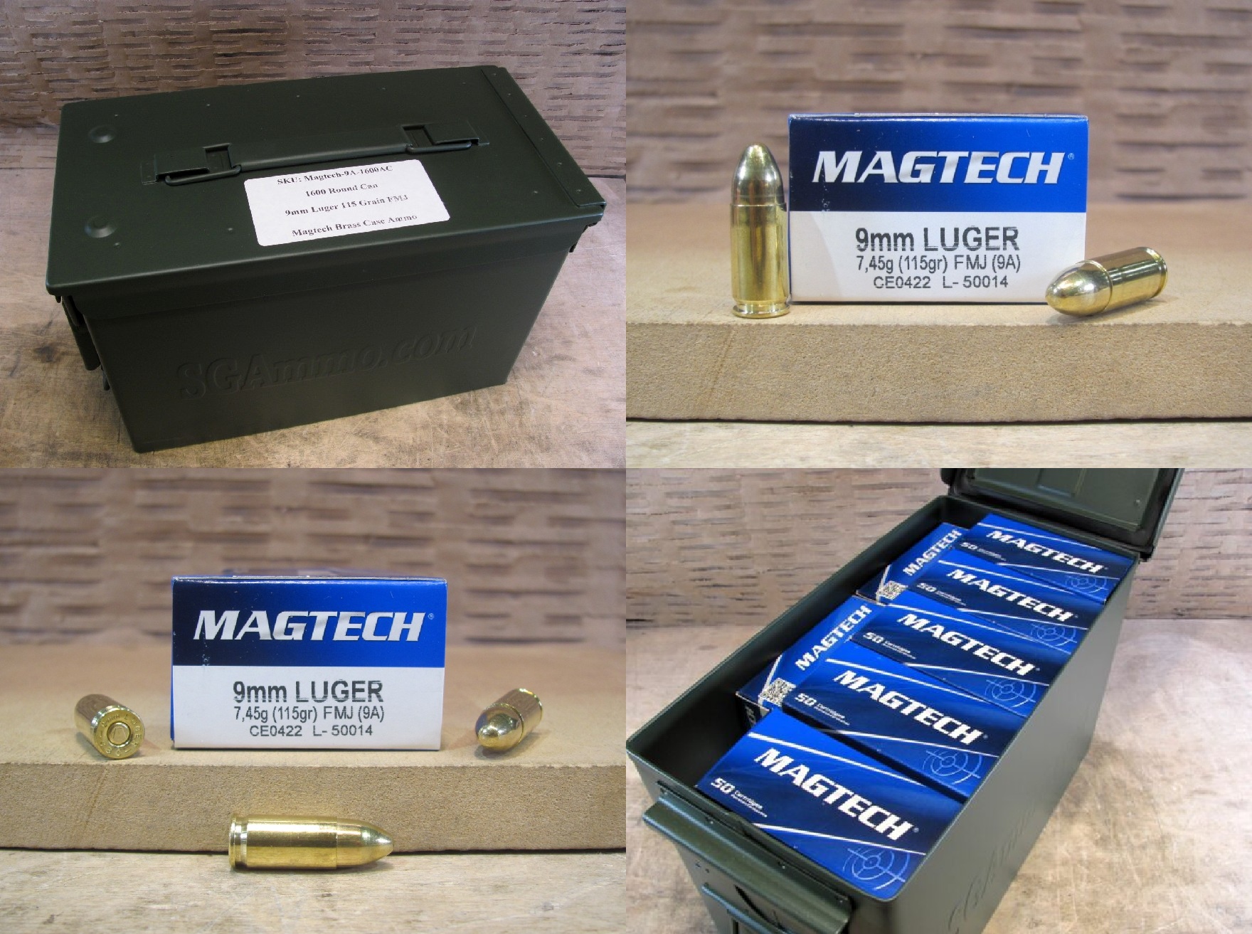 1600 Round Can – 9mm Luger 115 Grain FMJ Ammo by Magtech – 9A – Packed in M2A1 Canister