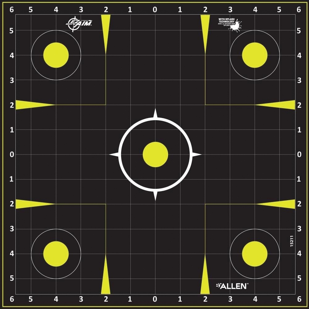 EZ Aim Splash Reactive Non-Adhesive Sight Grid Target, Black/Yellow, 12 Pack - 15211