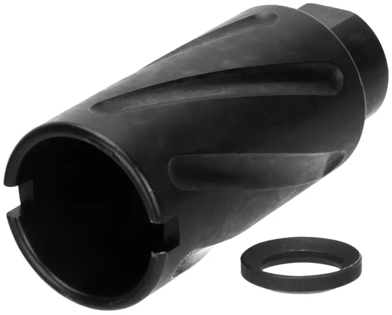 TacFire MZ10079MMN Spiral Fluted Muzzle Brake Black Oxide Steel with 1/2"-36 tpi Threads, 2.60" OAL 1.12" Diameter for 9mm Luger AR-Platform