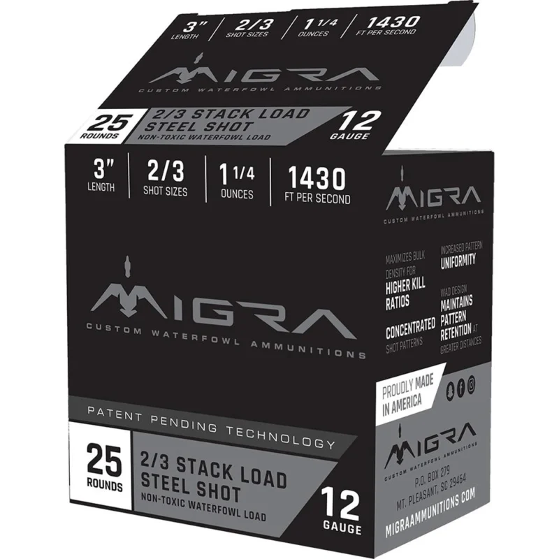Migra Waterfowl Steel Shot Shot Shells 12 ga 3" 1-1/4 oz #2#3 1430 fps 25/ct