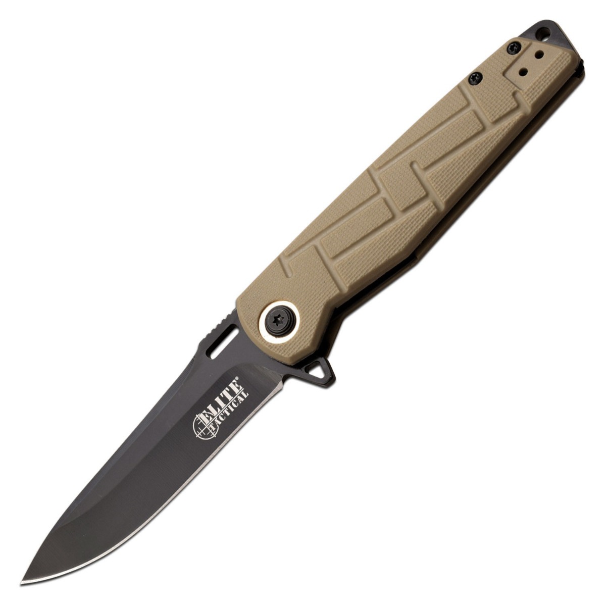 Elite Tactical Readiness Folding Drop Point Knife, Tan - ET-A001TN