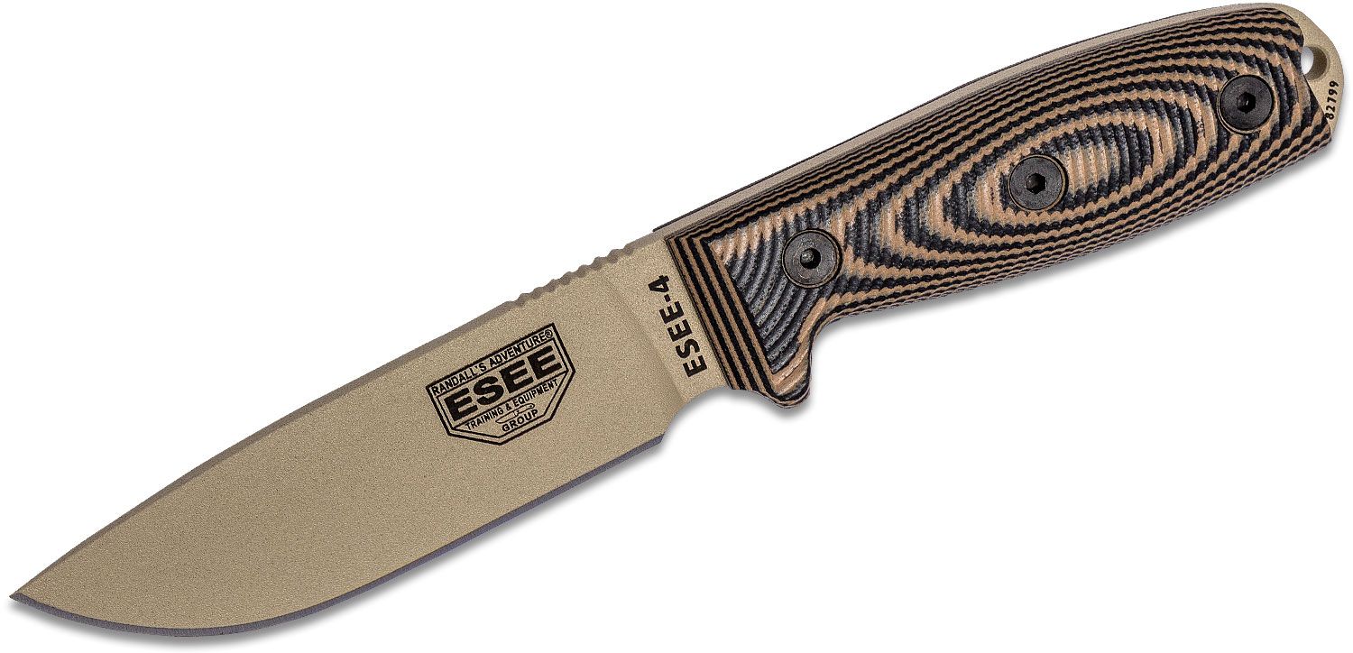 Esee Knives ESEE-4 desert tan blade, coyote/black G-10 3D handle, black sheath