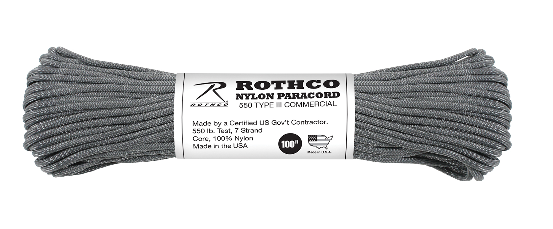 Rothco Nylon Paracord Type III 550 Lb - Charcoal Grey, 100