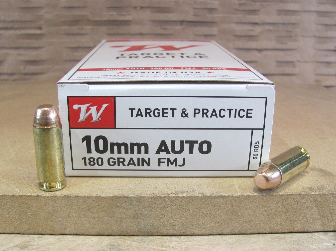 50 Round Box – 10mm Auto 180 Grain FMJ Winchester Target Ammo – USA10MM