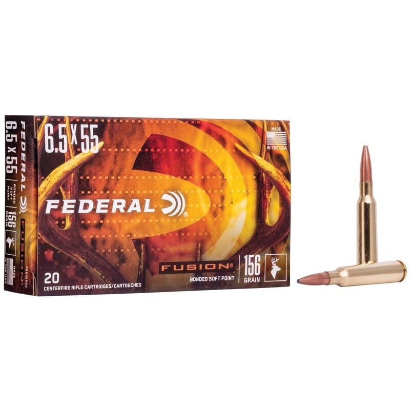 Federal Fusion 6.5x55mm Swedish 156 gr FSP 20rds Rifle Ammo for Effective Big Game Hunting - F6555FS2