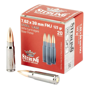 Sterling Global Ordnance Sterling Steel Case Select Rifle Ammunition 7.62x39mm 123gr FMJ 2362 fps 20/ct