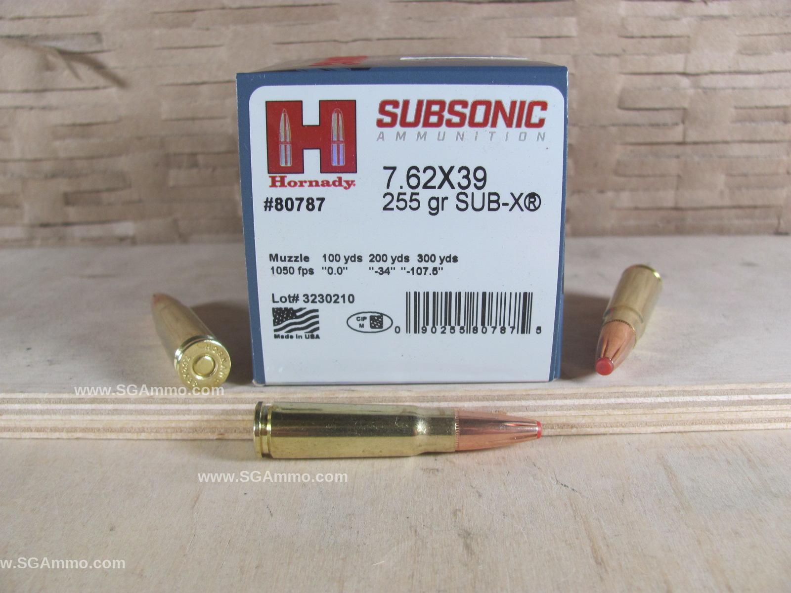 200 Round Case – 7.62×39 Hornady 255 Grain SUB-X Subsonic Ammo – 80787