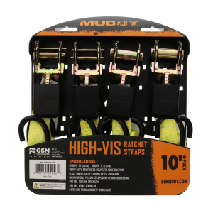 STEAKTH HI 1 X 10' STANDARD DUTY RATCHET STRAPS / HI VIS / 4 PACK