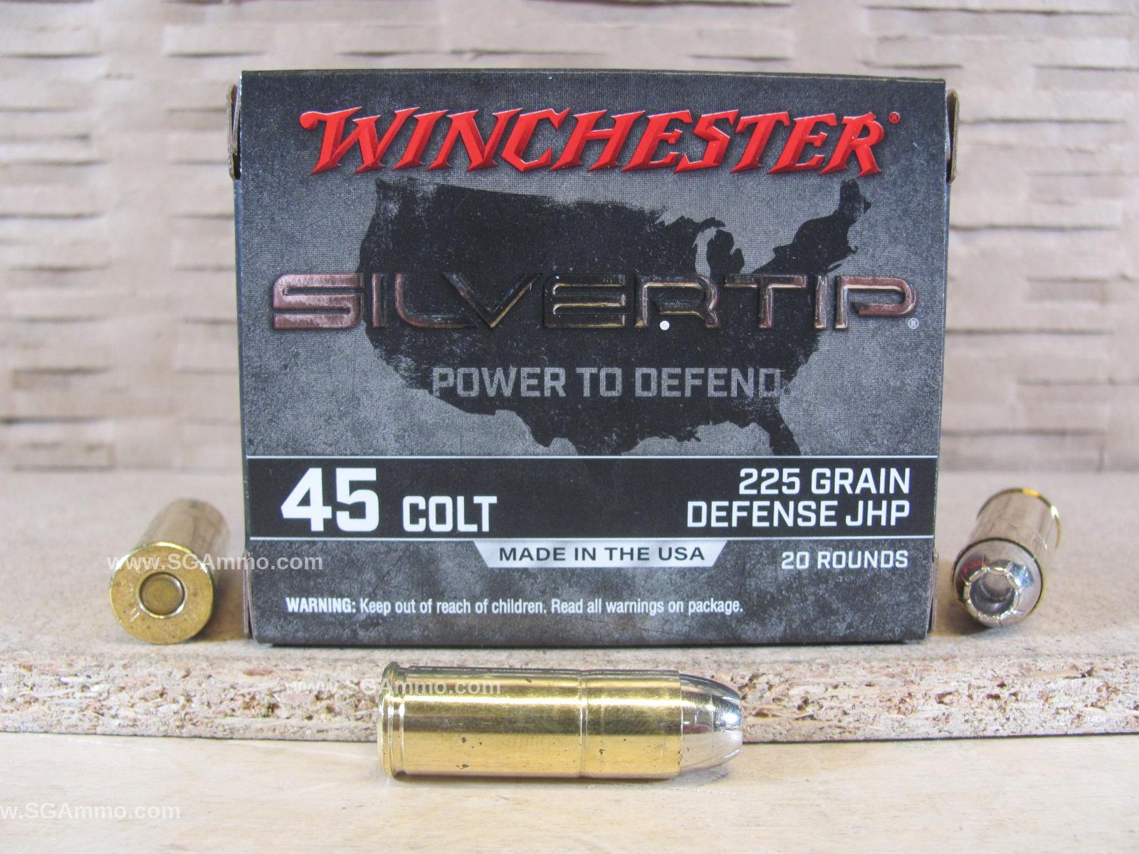 20 Round Box – 45 Long Colt 225 Grain Defense Jacketed Hollow Point Winchester Silvertip Ammo – W45CST