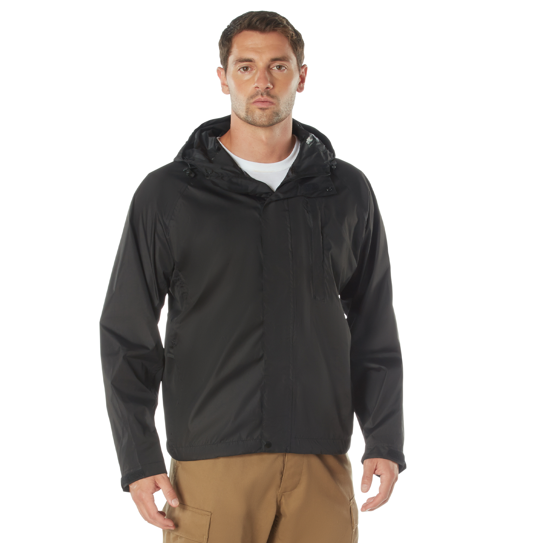 Rothco Packable Rain Jacket - Black, Large
