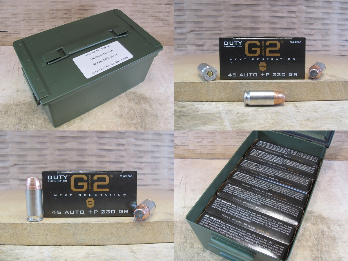 350 Round Flat Can – 45 Auto +P 230 Grain Speer Gold Dot G2 Duty Ammo – 54256 – Packed in Metal Canister