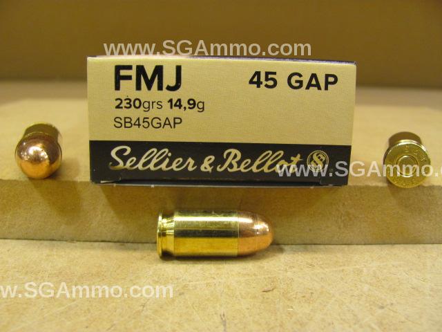 50 Round Box – 45 GAP 230 Grain FMJ Ammo by Sellier Bellot – SB45GAP – READ DESCRIPTION