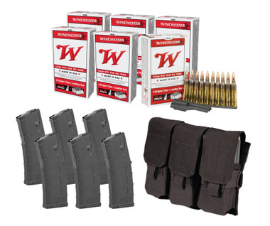 PACKAGE DEAL- WINCHESTER 5.56 ON STRIPPER CLIPS WITH TOOL (180 RDS) + 6 GEN 3 MAGPUL 30RD AR MAGS + BLACKHAWK MAG POUCH