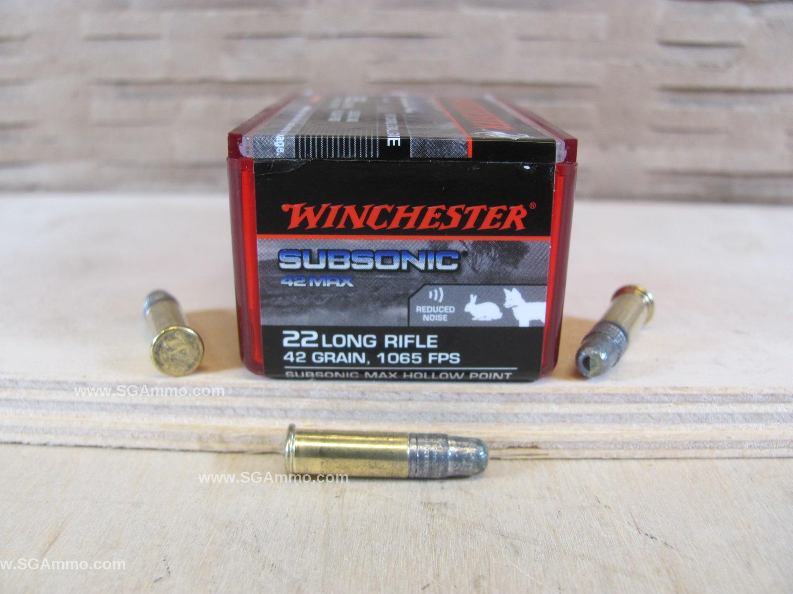 2000 Round Case – 22 LR 42 Grain Subsonic Max Hollow Point Winchester Ammo – W22SUB42