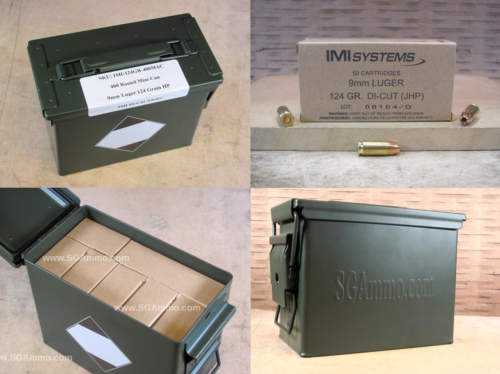 400 Round Can – 9mm Luger 124 Grain Di-Cut Hollow Point Ammo By IMI of Israel – Packed in Mini Canister