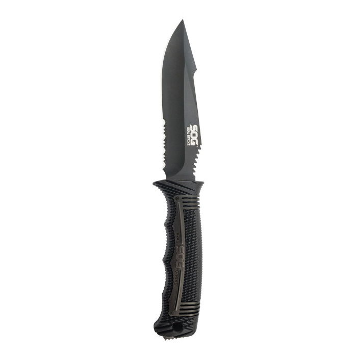 SOG Knives Seal Strike, Fixed Blade Knife, Partially Serrated Clip Point, Black - SOGSS1003-CP