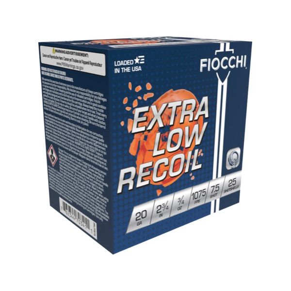 Fiocchi 20LITE75 Exacta Target Low Recoil Trainer 20Gauge 2.75″ 3/4oz 7.5Shot 25 Per Box/10 Case - Flat Rate Shipping Under 30lbs! - No Credit Card Fees