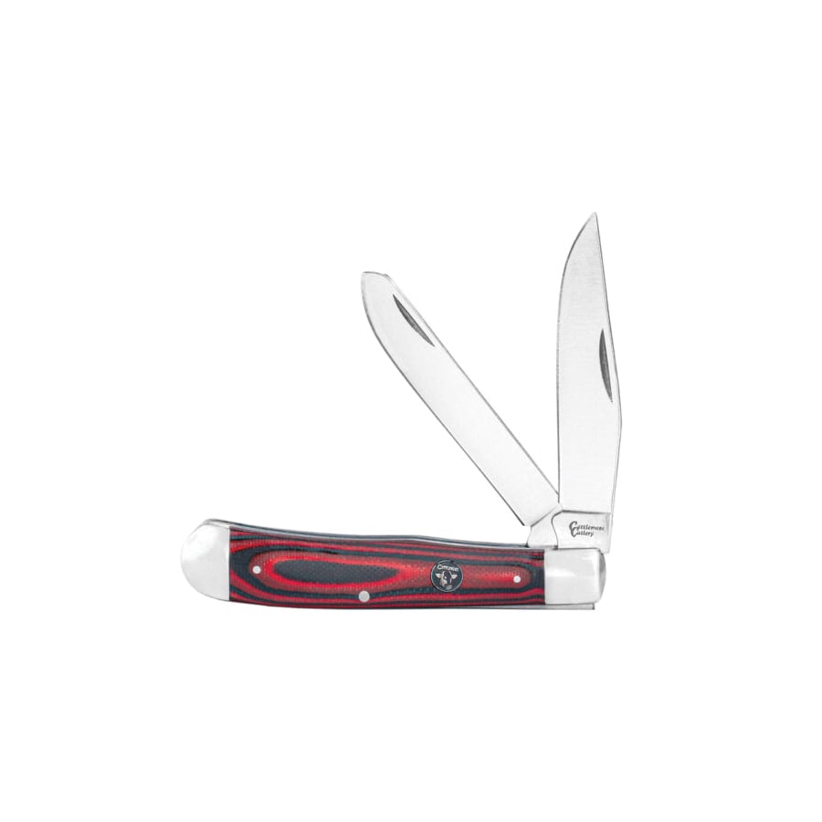 American Buffalo Knife & Tool Cattleman Trapper Cowhand Folding Knife Clip Point/Spey, Black/Red