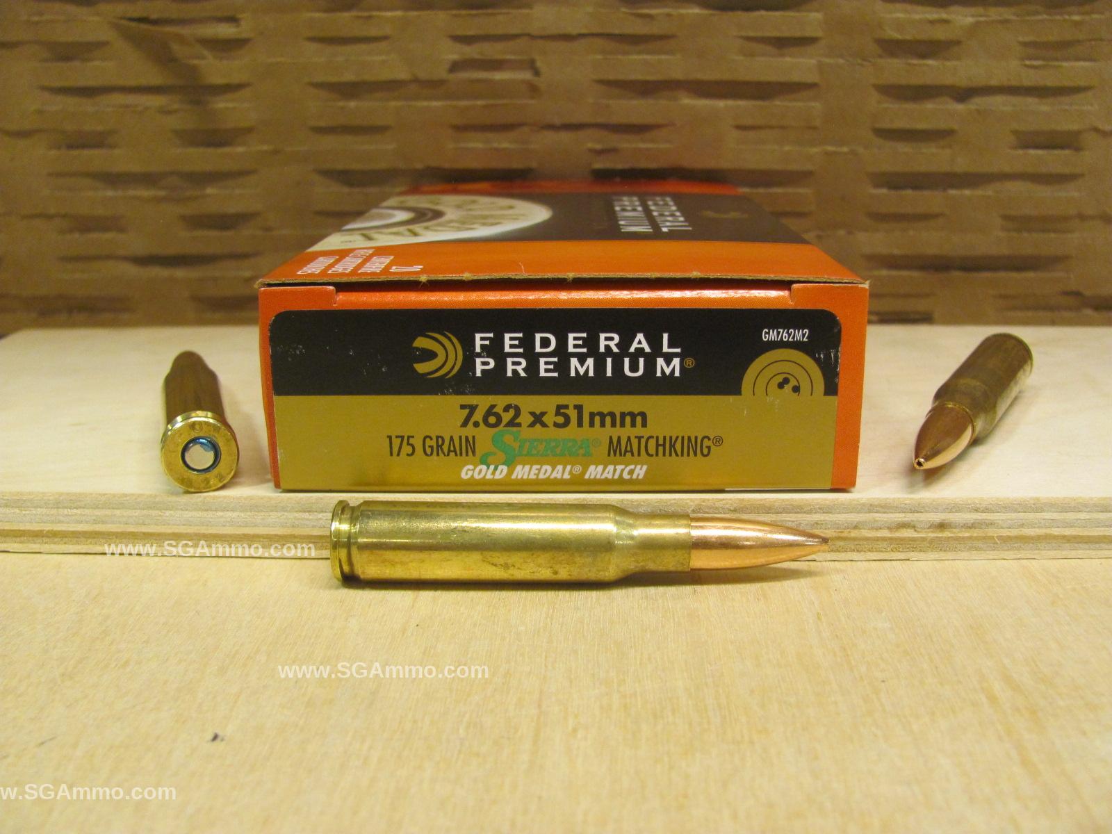 20 Round Box – 7.62×51 175 Grain BT Hollow Point Sierra Matchking Federal Gold Medal Match Ammo – GM762M2