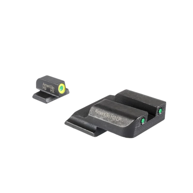 Ameriglo Trooper Tritium Handgun Sight Set for S M (Excludes .22/.380/Shield/EZ/Pro) Green Rear Green with LumiGreen Front