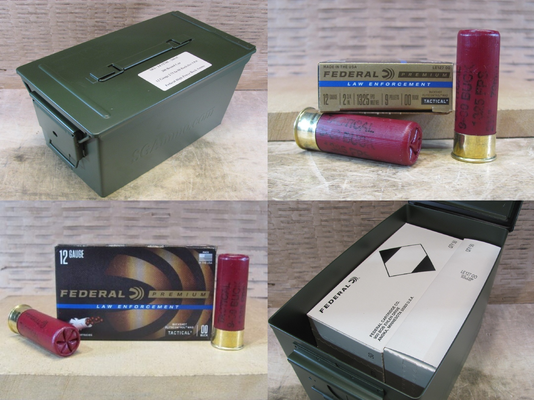 200 Round Can – 12 Gauge 2-3/4 Inch 00 Buckshot Federal Flite-Control Wad 9 Pellet High Power Buck – LE12700 – Packed in PA108 SAW Canister