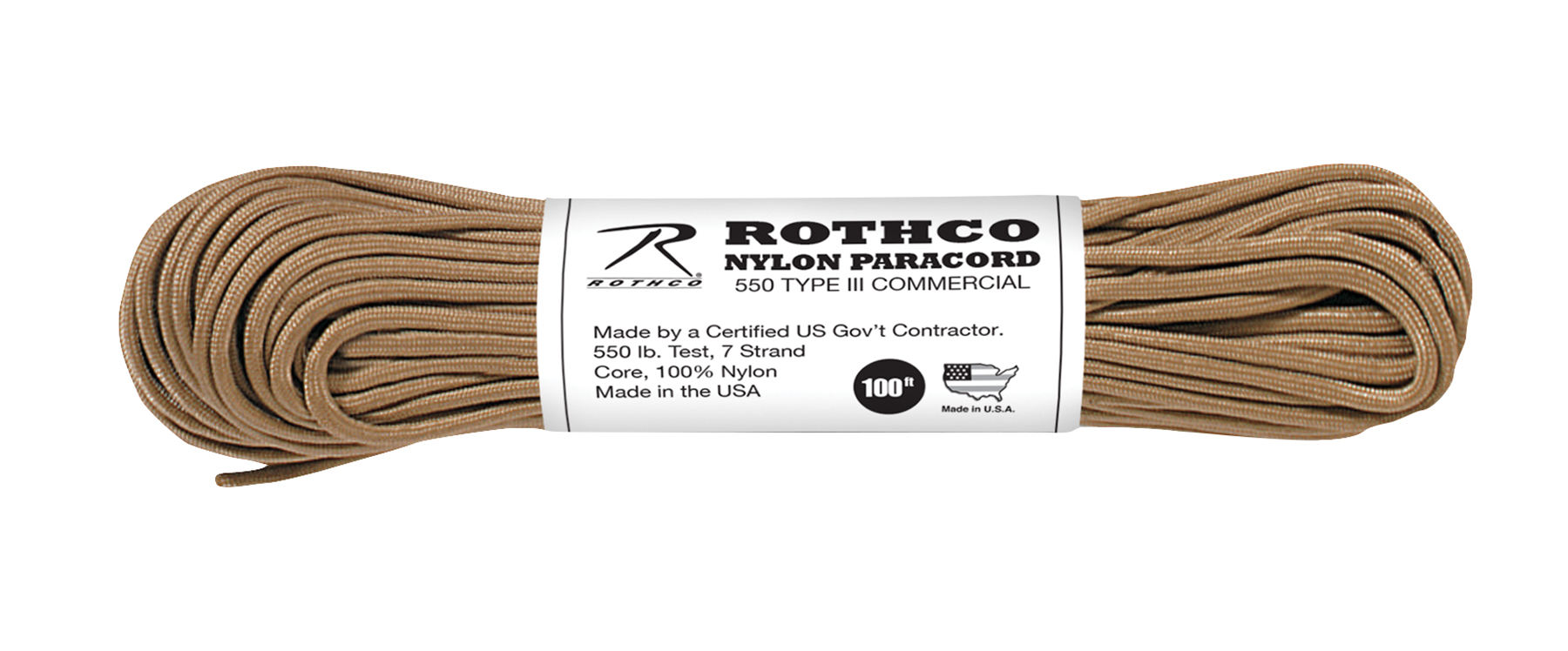 Rothco Nylon Paracord Type III 550 Lb - Tan, 100