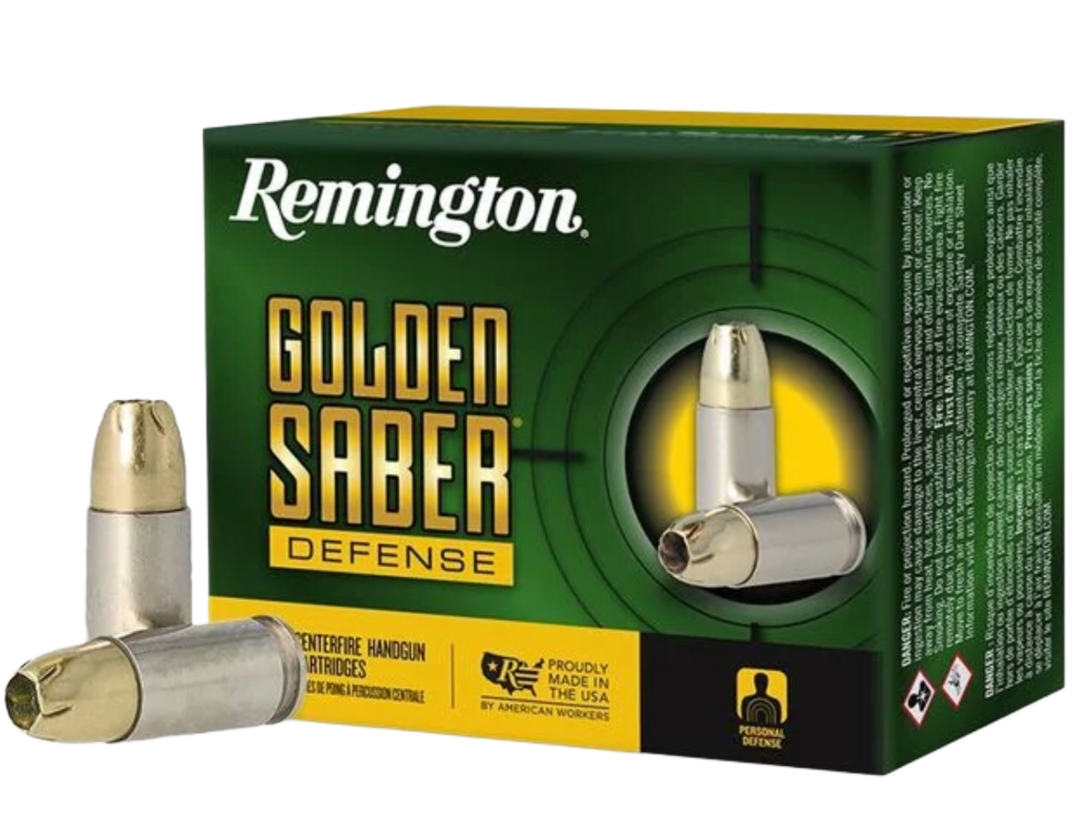 Remington Ammunition 27603 Golden Saber Defense 9mmLuger+P 124gr Brass Jacketed Hollow Point 20 Per Box/25 Case - No Credit Card Fees - Low, flat rate shipping