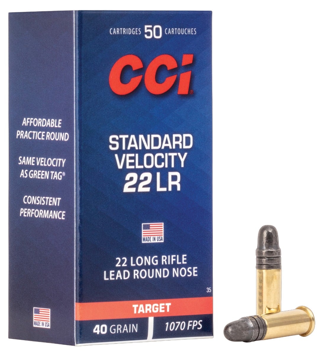 CCI .22 LR 40 Grain Lead Round Nose Standard Velocity Ammunition, 50 Round Box  0035