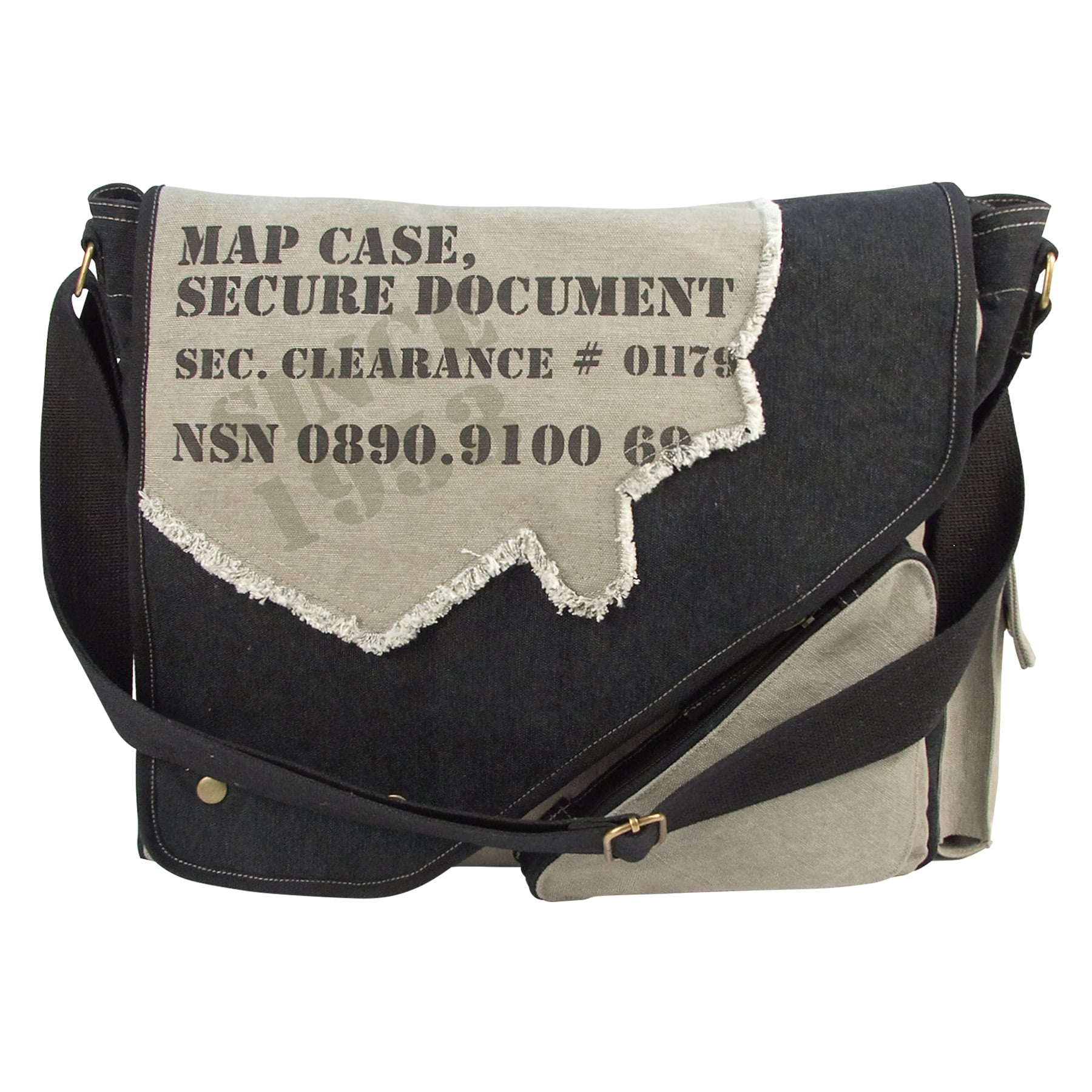 Rothco Vintage Canvas Two-Tone Imprinted Map Bag - Grey - Black