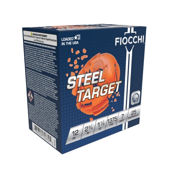 Fiocchi Target Steel Shotshells 12 ga 2-3/4″ 1-1/8oz 1375 fps #7 25/ct - No Credit Card Fees - Low, flat rate shipping