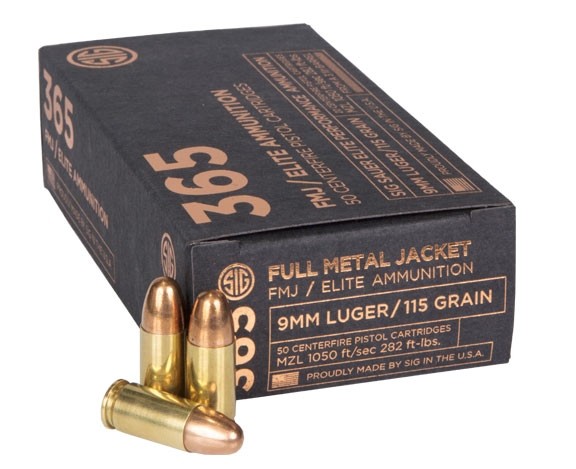 SIG Sauer 365 Elite Ball 9mm Ammo 115 Grain FMJ 50rds