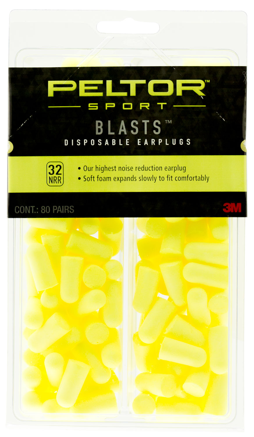3M Peltor Sport Blasts 32 dB Disposable Corded Ear Plug, Yellow, 80 Pair/pack - 97082
