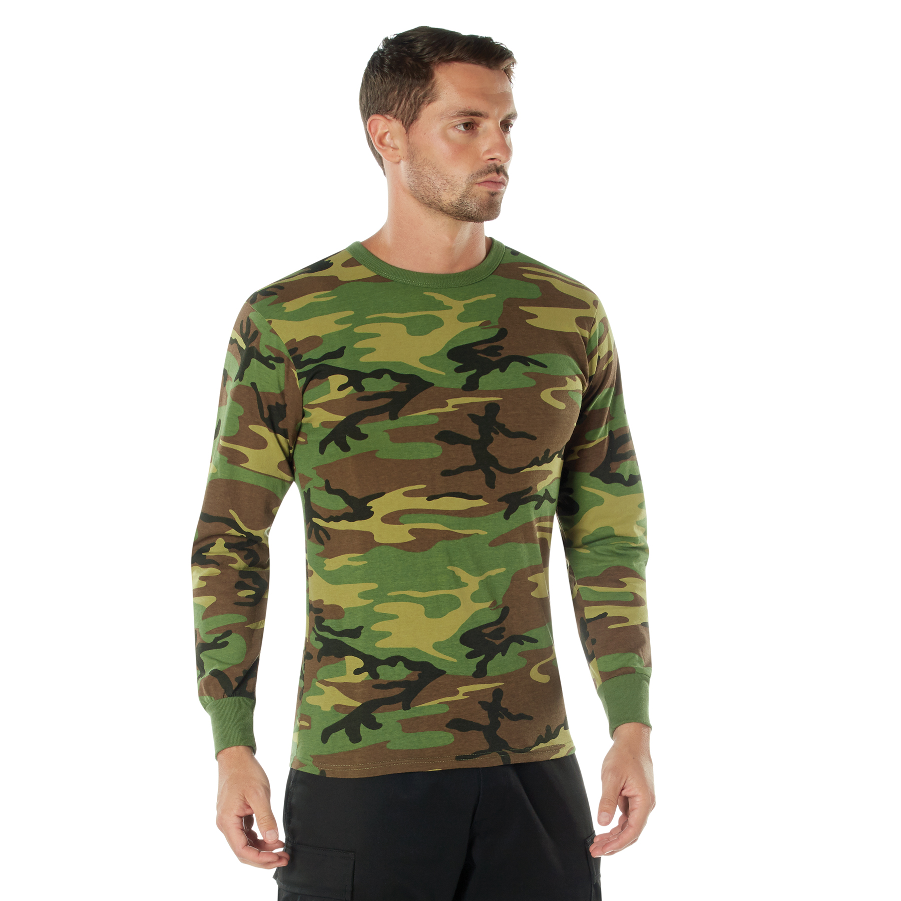Rothco Long Sleeve Color Camo T-Shirt - Woodland Camo, Medium