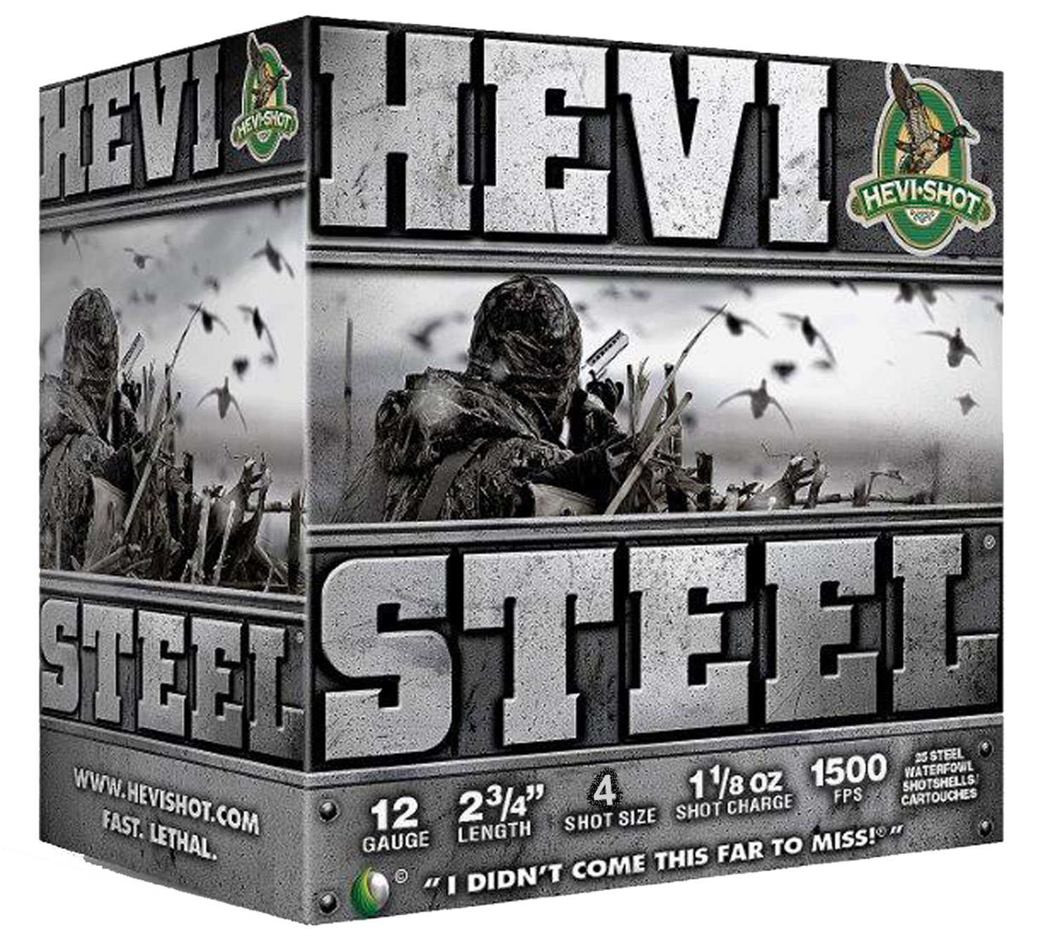 HEVI-SHOT HEVI-Steel Shotshells 12 ga 2-3/4″ 1-1/8oz 1500 fps #4 25/ct - No Credit Card Fees - Low, flat rate shipping
