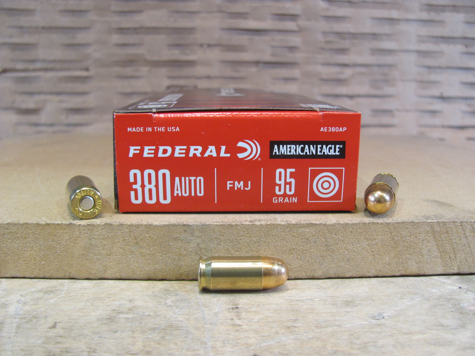 50 Round Box – 380 ACP Federal American Eagle 95 Grain FMJ Ammo – AE380AP