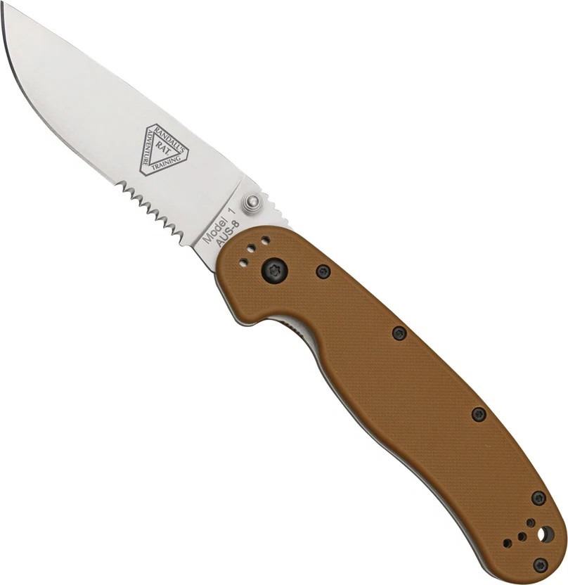 Ontario Knife Company RAT I Serrated Folding Knife, Coyote Brown/Satin