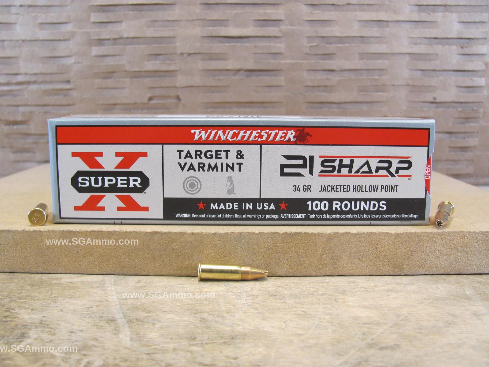 100 Round Box – 21 Sharp 34 Grain Jacketed Hollow Point Winchester Super X Ammo – X21JHP