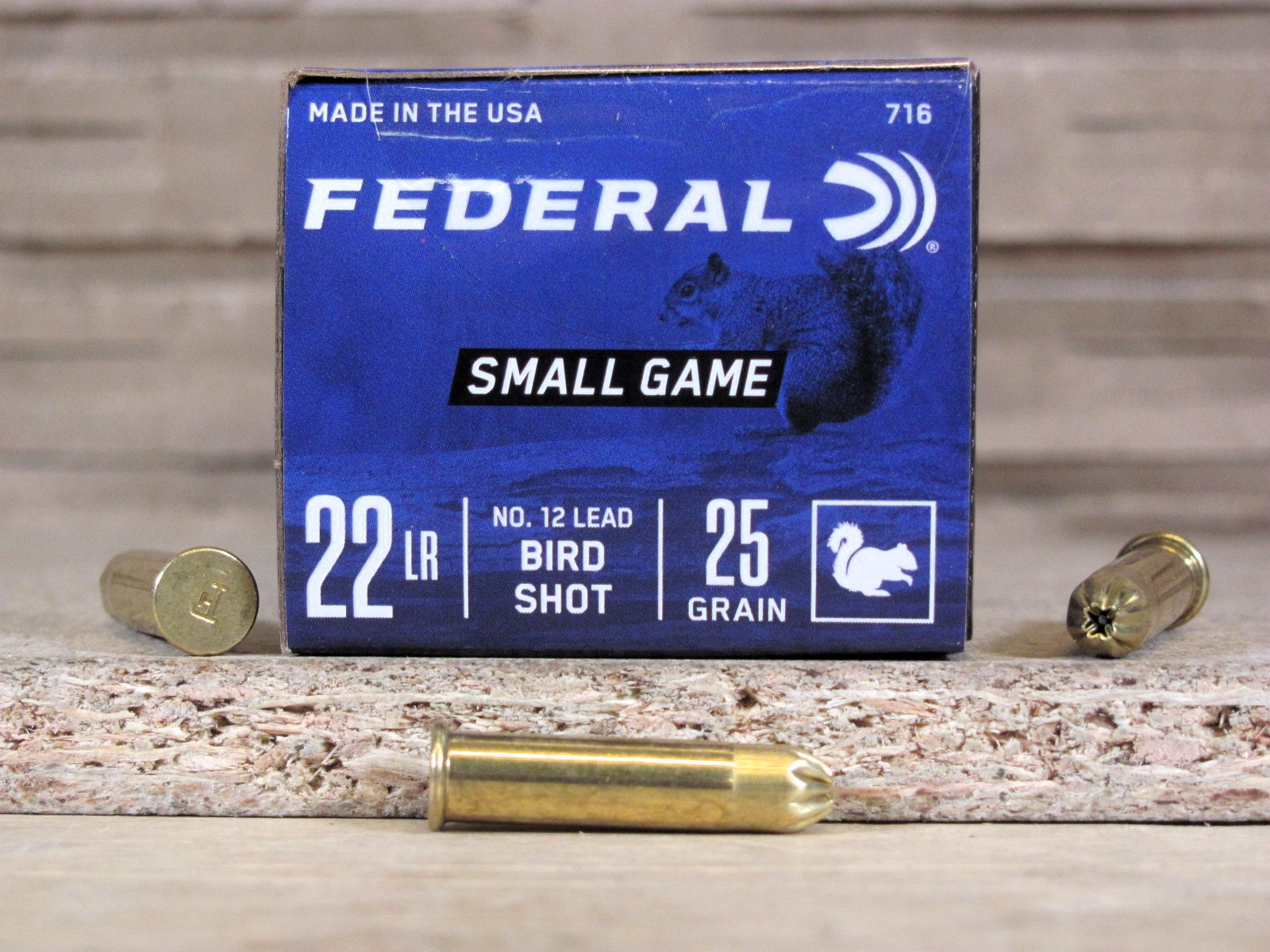 50 Round Box – Federal .22 LR Cal. Long Rifle Bird Shot 25 Grain No. 12 Lead Shot with Crimped Case – 716