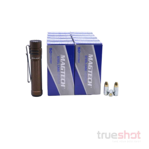 BUNDLE DEAL: Tan Olight Warrior Mini 3 Tactical Flashlight and 500 Rounds of Ammo - Magtech 9mm 115 Grain Steel