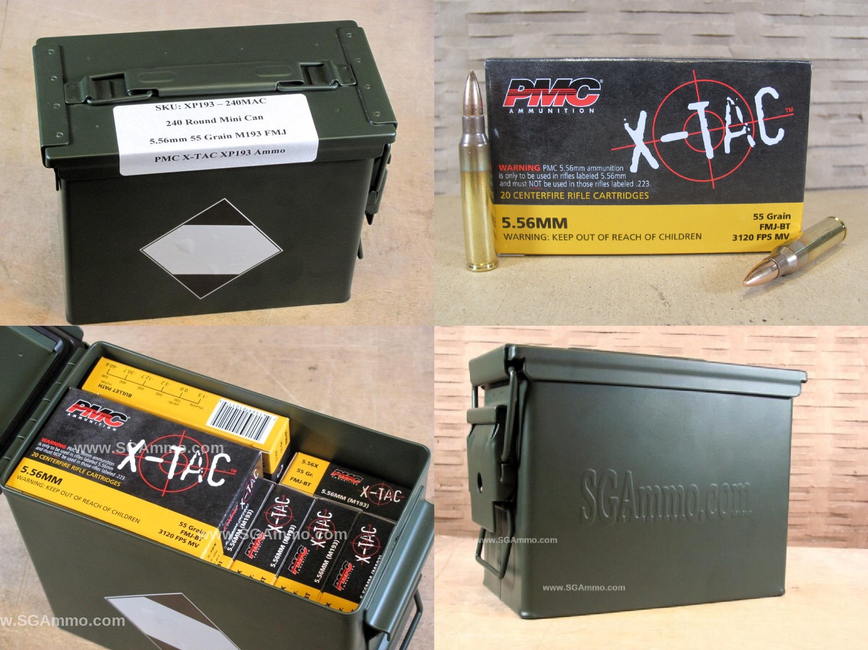 240 Round Can – 5.56 PMC X-TAC XP193 55 Grain FMJ M193 Ammunition – 556X – Packed in Mini Canister