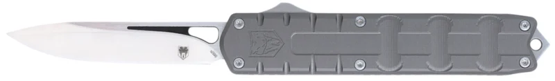 CobraTec Knives CTEGRYM390DNS Enforcer 3.25" OTF Drop Point Plain M390 Steel Blade/Gray Aluminum Handle