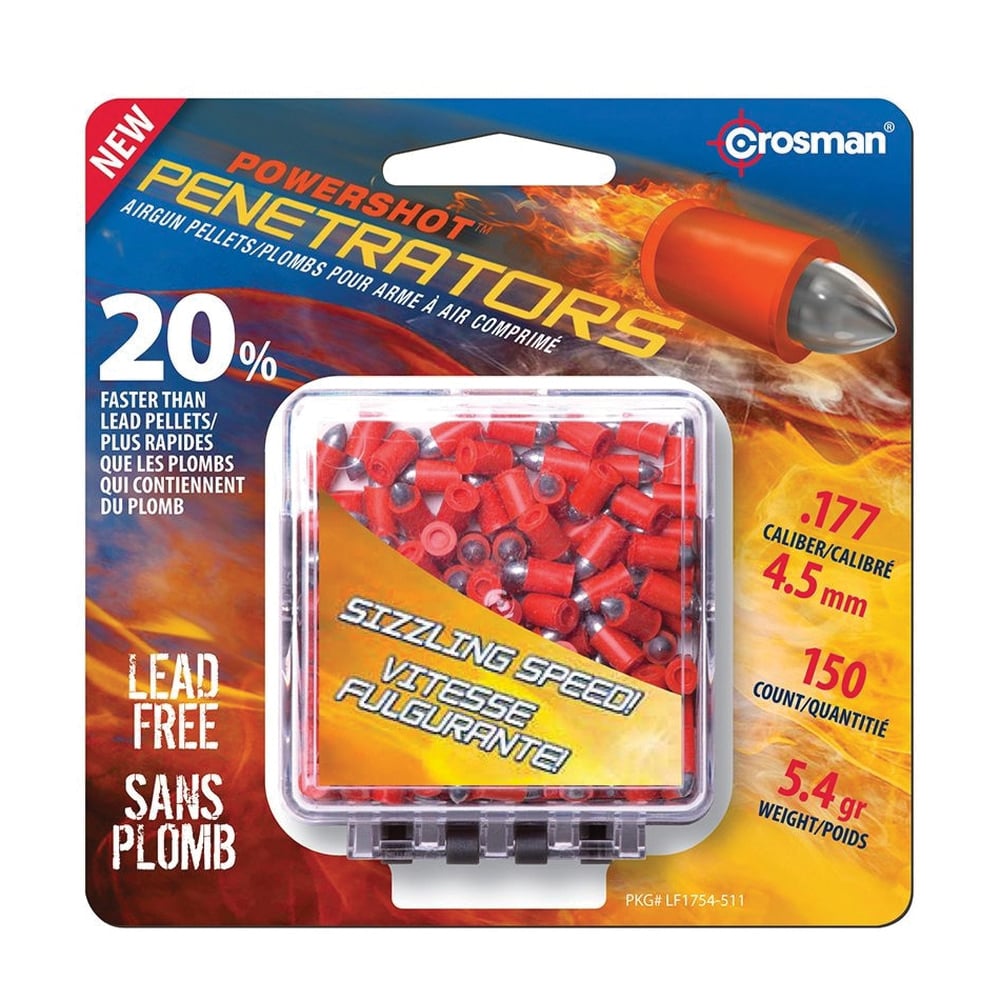 Crosman Powershot Fast Flight Penetrator .177 Caliber Pointed High-Velocity Pellet, 5.40 gr 150rds