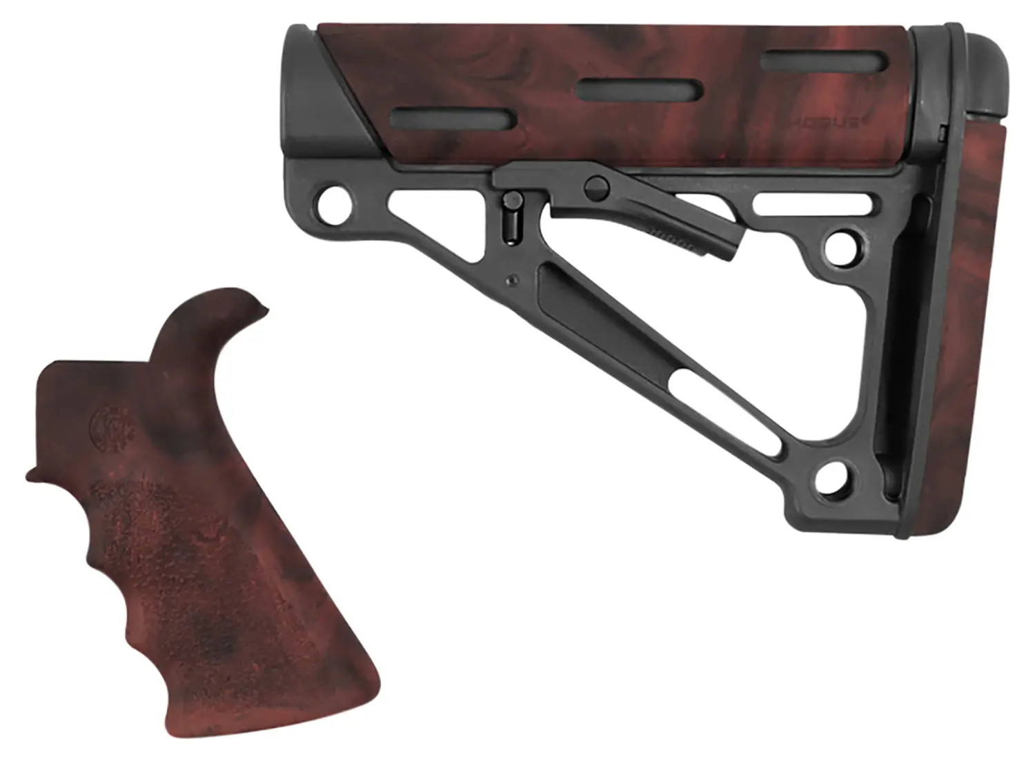 Hogue 15456 OverMolded Collapsible Buttstock Black Synthetic Red Lava OverMolded Rubber Red Lava Rubber Finger Grooved Grip for AR-15, M16 with Mil-Spec Buffer Tube (Tube Not Included)