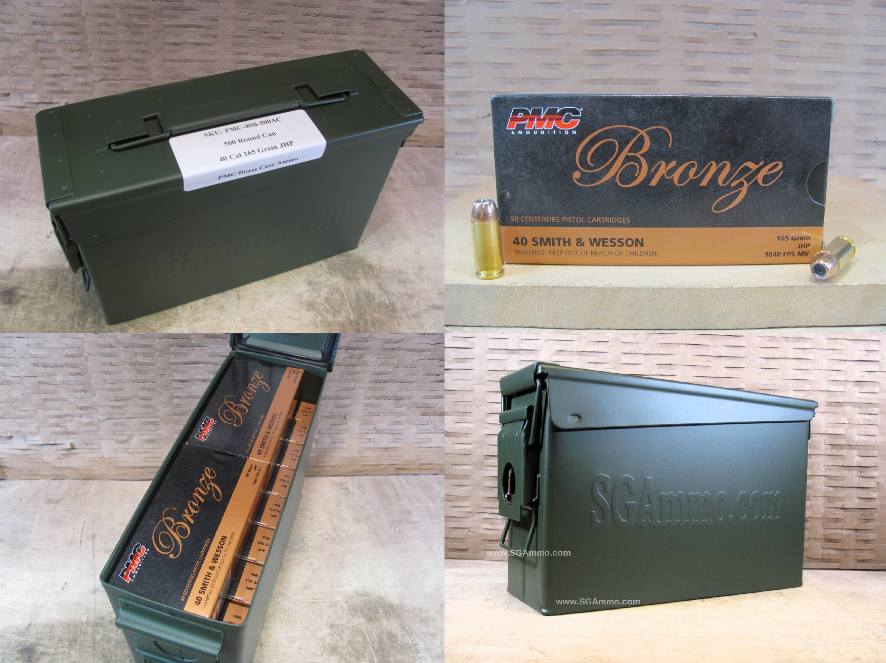 500 Round Can – 40 Cal 165 Grain Jacketed Hollow Point Ammo by PMC – 40B – Packed in M19A1 Canister