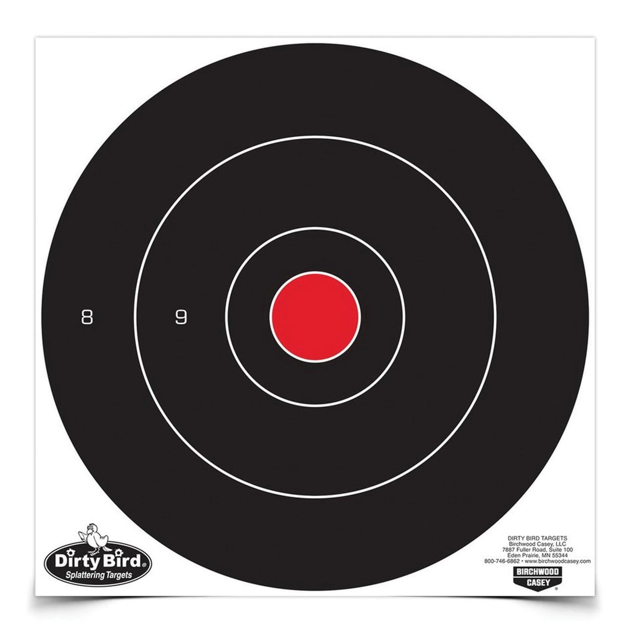 Birchwood Casey Dirty Bird 12" Non-Adhesive Splatter Bullseye Target, Black/Red, 100/pack - 35070